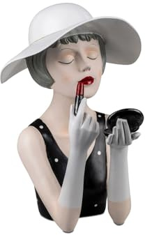 formano Scultura in Pietra Artificiale Dipinta a Mano, Donna con Rossetto, 30 cm, Multicolore