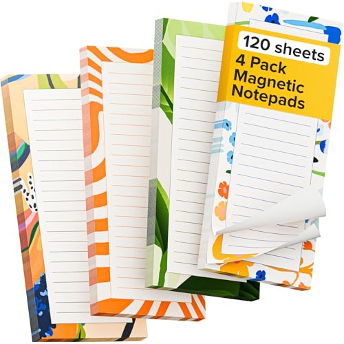 X-bet MAGNET Magnetic Notepads for fridge 120 sheets, grocery list pad for fridge, double gummed paper with color printing, magnetic shopping list pad for fridge (4 pack 30 sheets)