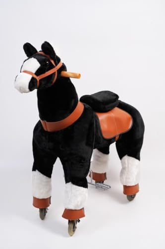 Caballo mecánico Infantil de Peluche Negro Talla L con Estructura metálica Asiento ergonómico reposapiés Ruedas PU y Asas de Madera Ponyride Zafiro ATAA Toys