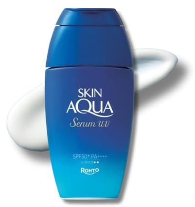 SKIN AQUA Sérum hialurónico UV SPF50+ PA++++ Sunscreen, Makeup Base, 3 tipos de ácido hialurónico, sin alcohol, sin fragancias, sin colorantes, sin parabenos, para pieles sensibles