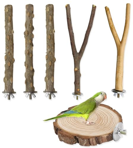 6 PCS Perchoirs Naturels pour Oiseaux, Perchoirs en Bois Naturel pour Perroquet, Jouets Oiseaux en Bois, Bois Pieds Perchoirs, Balançoires, Échelles, Perché