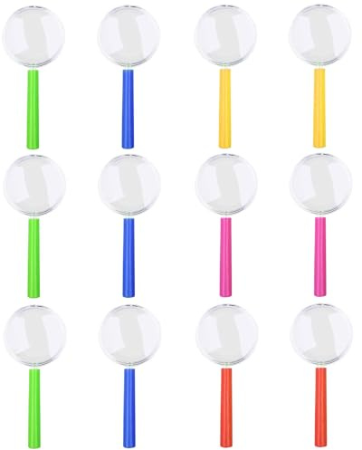 12 PCS Kids Magnifying Glasses with Colorful Handle,Plastic Magnifying Glasses Reading Aid Kids Handheld Magnifier Toy, for Kids for Reading, Exploring, Hobbies & Observation