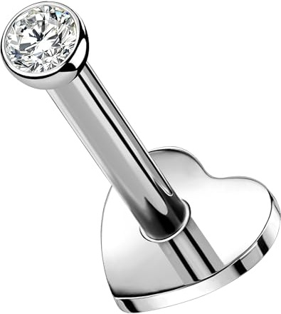 OUFER Kroppspiercing 18 G/1,2 mm titan labret piercing smycken klar läppstift helix tragus conch lobe piercing örhängen 5/6/8/10/12 mm platt baksida örhänge näsa piercing stift, heart 6mm