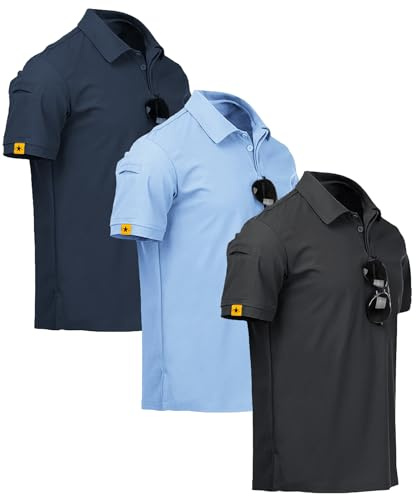 ZITY Lot de 3 Polos Hommes Manches Courtes Séchage Rapide Respirant Tshirt Hommes Polo d'été Casual Sport Shirt Regular Fit Polos de Golf