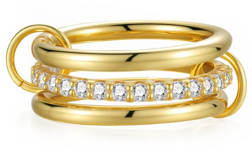 Emibele Anillos Apilables para Mujer, Anillos de Oro entrelazados, Anillo de Plata con Zirconia Cúbica, Anillo Apilables de Metal Mixto en Dos Tonos, Regalos de Joyería de Moda para Mujer, Talla 5-10