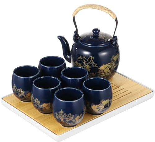 Servizio da tè giapponese smaltato da 8 pezzi, con teiera, tazze, colino e vassoio, perfetto per gli amanti del tè a casa o in ufficio