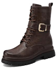 QUEEN HELENA Anfibi con Fibbia Stivaletti Bassi Scarponcini Donna X33-99 (Marrone, Sistema Taglie Calzature EU, Adulto, Donna, Numero, Media, 37)