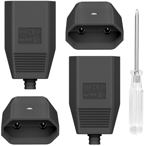 AXFEE 4 Pezzi Spina Europea Piatta 250V, 2,5A Spina Elettrica, con Contatto di Protezione Antipiega, per Elettrodomestici Apparecchi di Illuminazione Prese e Piccoli Elettrodomestici -Nero