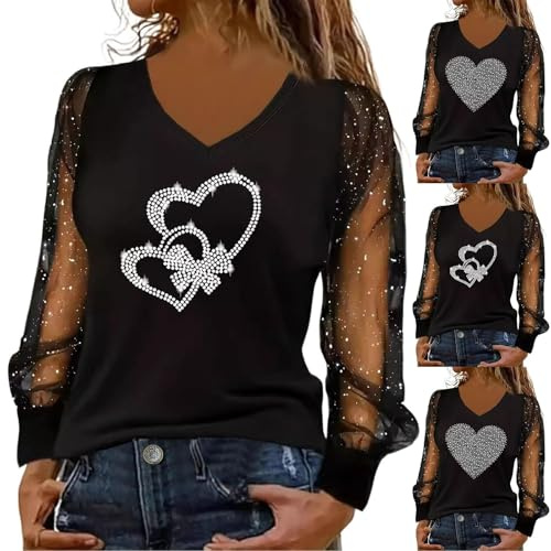 Damer nyårsafton outfit glitter toppar party långärmad festlig paljettskjorta svart julblus elegant sexig blus modern nättröja stora storlekar höst vinter, svart, XXL