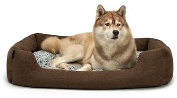 lionto Letto per cani (Tessuto melange) con Cuscino da pavimento reversibile Fondo antiscivolo, (L) 110x80 cm Marrone