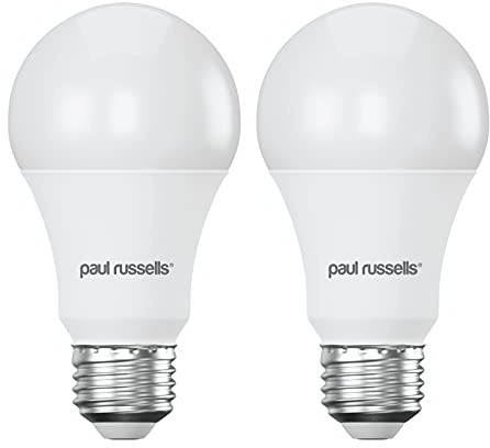 paul russells E27 Edison Screw LED Light, 13W = 100W Equivalent Bulbs, 1521 Lumens, 6500K Standard ES A60 LED GLS – Bright Large Energy Saving Non-Dimmable Lightbulbs, Daylight Frosted, 2 Pack