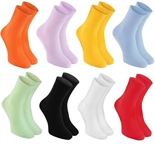 Rainbow Socks - Damen Herren Baumwolle Diabetiker Socken Ohne Gummibund - 8 Paar - Orange Gelb Lila Blau Grün Schwarz Weiß Rot - Größen 44-46