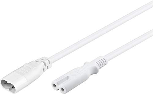 electrosmart 2m IEC C7 Figure 8 Extension Lead Power Cable – C8 Male Plug to C7 Female Jack Socket (White)