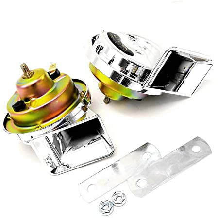 YIYIDA Corno per auto Car Horn Corno elettrico 115DB Tromba d'aria Corno per camion Corno per aria doppio tono Argento Corno per alta e bassa tonalità con staffa metallica per 12V Car Moto auto ecc