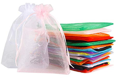 DoGeek 60 Medium Organza Gift Bags Jewelry Pouches Sheer Drawstring Pouches, Mesh Candy Favour Bag for Wedding Party Festival Game (10 x 15CM, Multicolor)