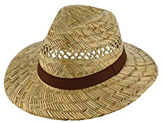 fiebig Sombrero de paja de viajero con cinta de grogrén | Sombrero de verano con agujeros de aire trenzados | Sombrero de sol natural con ala ancha, naturaleza, 55