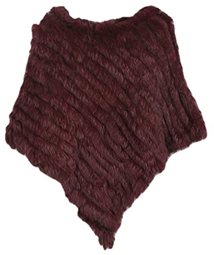 WSPDSD Vera Pelliccia Lavorata A Maglia Di Coniglio Poncho Gilet Moda Avvolgente Cappotto Vtg Scialle Lady Naturale Festa Nuziale All'ingrosso - 10 Vino Rosso, Taglia Unica