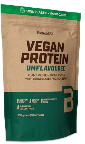 BioTechUSA Vegan Protein | växtprotein av ärta & ris | Med aminosyror & vitamin B12 | Vegan, laktosfri, glutenfri | 18 g protein per portion | 500 g, Osmaksatt