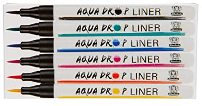 Schmincke - AQUA DROP Set mit 6 Linern mit Pinselspitze befüllt mit AQUA DROP pigmentbasierte Aquarellfarbe, 78702097, Kalligrafie, Handlettering