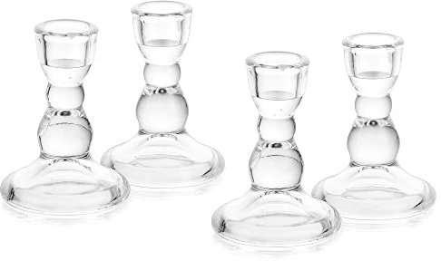 Bougeoirs en Verre pour Bougies Effilées, Glasseam Ensemble De 4 Bougeoirs Transparents en Vrac pour Chandeliers De Noël Décoratifs pour Le Centre De Table d'un Dîner, d'un Mariage Ou d'un Salon