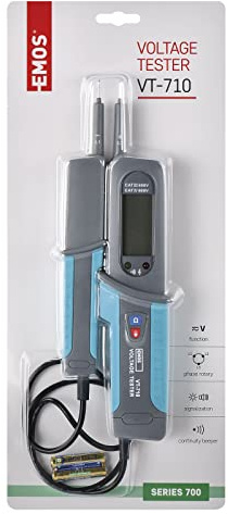 EMOS Spannungsprüfer und Phasentester CAT IV 600 V, AC/DC Volttester/digitaler Spannungstester 6V - 690V, Polaritätsanzeige, Widerstand, Kontinuität, Dioden, Taschenlampe, IP64