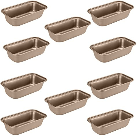 JAPCHET 10 Pack 15.6 x 8.5 cm Mini Loaf Tin, Non Stick Small Bread Loaf Baking Pans, Rectangle Baking Tray for Oven Baking