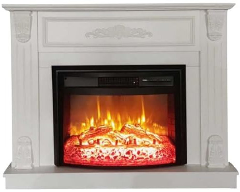 Casa Padrino Barock Elektrokamin Weiß/Schwarz 117 x 31 x H. 94 cm - Wohnzimmer Deko Kamin mit Fernbedienung - Wohnzimmer Möbel im Barockstil - Barock Möbel - Barock Elektro Kamine