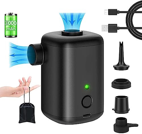 mebiusyhc Mini Air PumpInflatables,Portable Electric Type-C Rechargeable Air Pump with 3000mAh Battery & 4 Nozzles,Quick Inflator|Deflator PumpAir Mattress,Swimming Ring,Pool Float,Vacuum Bag (black)