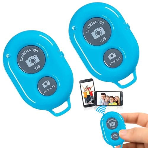 Control Remoto Bluetooth, Bluetooth Temporizador Obturador, 2 Piezas Control Remoto Inalambrico para Telefonos Inteligentes, Fácil Disparador Remoto para iOS Y Android Smartphone Fotos, Azul
