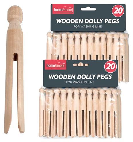 SOL 40pk Wooden Dolly Pegs for Washing Line, Extra Strong and Heavy Duty Laundry Pegs, Rustproof and Long-Lasting Use, Ideal for Towels, Bedsheets and Clothing, Versatile for Craft Projects
