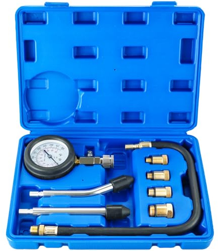 weyleity 8PCS Compression Tester Kit | Petrol Gas Engine 0-300 PSI, Automotive Engine Testing Tool with Adapters, Cylinder Pressure Gauge for Car, Truck, Motorcycle, Blue Case