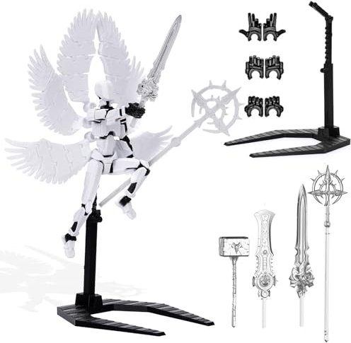 Starnearby T13 Action Figure, Assembly Completed 13CM 3D Printed Lucky 13 Titan 13 Action Figure with Wings 4 Weapons & 6 Hands Sets, Dummy 13 Multi-Jointed Movable Robot 13, Home Desk Decoration