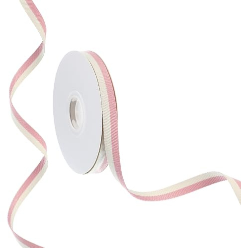 PATIKIL 9,8 Yards x 0,4 Ruban à Rayures de Noël, Rouleau de Ruban en Tissu pour Emballage Cadeau, Couronne d'Artisanat, Décoration de Mariage d'Anniversaire, Rose Blanc