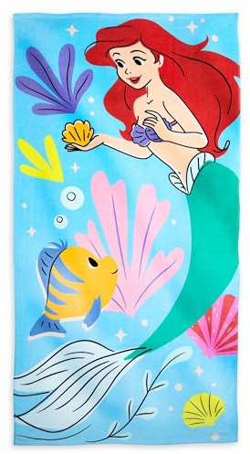 Disney Store Official Serviette La Petite Sirène, 150 x 74 cm, avec Ariel et Polochon, Serviette pour Enfants, Plage, Bain, Piscine, Vacances