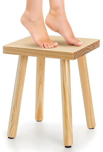 Goaste 9.5 Inch Wooden Step Stool, Solid Square Sitting Stools for Adults Kids, Multi-Purpose Short Chair Perfect Matched Sensory Table, 4-Legged Small Foot Rest Stool for Playroom, Kitchen, Bedroom