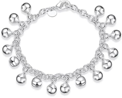 Bracelet Pendentif Cloche en Argent 925, chaîne rolo de 20 cm, Bijou à Main, Argent
