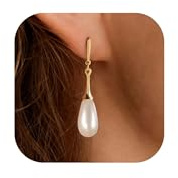 HANLI Pearl Earrings for Women - S925 Sterling Silver 14K Gold Plated Cubic Zirconia Dainty Stud Huggie Hoop Drop Dangle Hypoallergenic Earring Trendy Wedding Bridal Jewelry