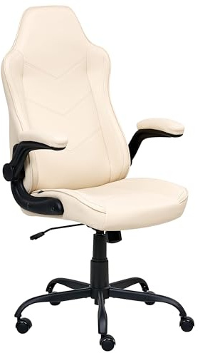 Kontorsstol Traditionell Modern Arbetsstol Konstläder Snurrbar Justerbar med Armstöd Off-White Triumpher