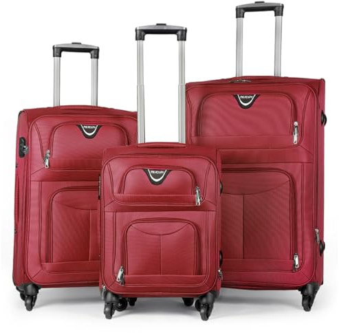 MERCURY TEXTIL - Juego de Maletas 3pcs de Tela (Rojo) | con 4 Ruedas Giratorias 360°, Expandible (Cabina, Mediana y Grande), Cierre de Seguridad - Ideal para Viajes y Vacaciones