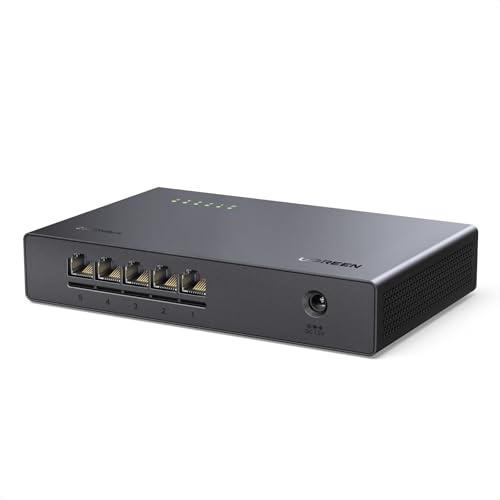 UGREEN Switch Ethernet 2,5G 5 Porte, Duplex, Plug and Play, Non Gestito, Hub RJ45, 100/1000/2500Mbps per PC, NAS, Server, Router, Monitor, Console di Gioco, Video 4K/8K