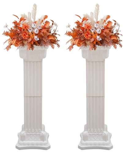 BRICZUNA Wedding Roman Columns 2Pcs Plastic Roman Pillars White Greek Pedestal Stands for Display Wedding Pedestal Pillars Hollow Column Flower Stand Plant Holder for Party Event Decor (2Pcs 11x35in)