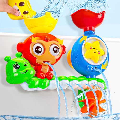 Kids Bath Toys for 1 2 Year Old: Colorful Monkey Bathtub Toys for 1-3 Year Old Boys - Baby Boy Girl Gifts 12+ Months Toddler Water Play Toys Age 2-4