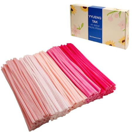 YYUENG TAK 300 piezas de limpiapipas rosas, limpiapipas para manualidades con ojos móviles, 5 tonos rosas, alambre de chenilla de 6 mm x 30 cm, juego de manualidades con limpiapipas rosas para