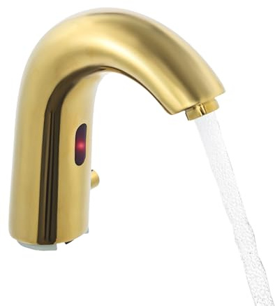 Rubinetto a infrarossi per lavabo con acqua fredda e calda, rubinetto senza contatto con sensore a infrarossi, per bagno, 4 batterie AA, senza batteria (oro)