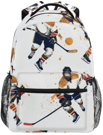 Mnsruu Sac à dos aquarelle de hockey sur glace pour filles, garçons, enfants, étudiants, sac à dos pour ordinateur portable, sac de voyage
