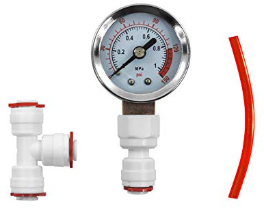 1.5 Dry Water Pressure Gauge with T Connector Quick and 1/4 Tube Fitting, Pressure Test Gauge for Reverse Osmosis System, Dual Scale 0-1MPa and 0-150PSI (Tubing Color May Vary As per Availability)