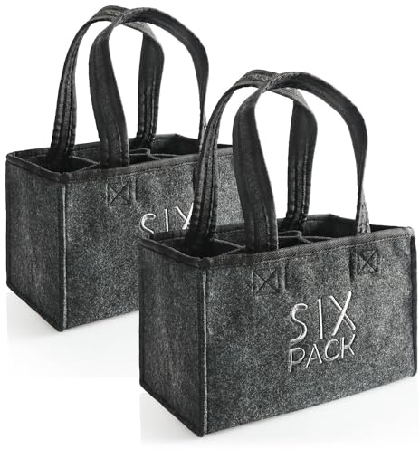 com-four® 2X Flaschentasche - Getränkehalter aus Filz für 6 Flaschen - Faltbare Filztasche mit Henkeln für Getränke - 6er-Träger für Flaschen bis 0,5 l - Herrenhandtasche (2 Stück - Sixpack)