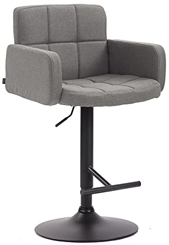 CLP Tabouret de Bar Los Angeles Tissu Hauteur Réglable I Chaise Haute de Cuisine avec Dossier et Accoudoir I Tabouret de Bar Design Confortable, Couleur:Gris, Couleur du Cadre:Noir