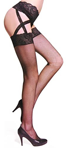 Donna Collant a Giarrettiera Calzamaglie Sexy Calze Sottili in Rete con Finta Coscia Calze per Reggicalze Vita Alta Elegante Morbido e Resistente Nylon Calzini Alti Fantasia Taglia Unica (Fishnet)