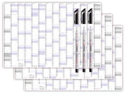 3 Stück XXXL Wandkalender Special A0 2026 nass abwischbar inkl. 3 Folienstifte (Format 120 x 80cm) Jahresplaner Wandplaner gerollt mit extra großen Tageskästchen